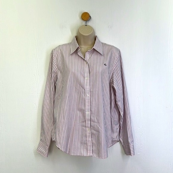 Lauren Ralph Lauren - Black & Pink Stripe Button Down Non Iron Top Size Large - Picture 2 of 10